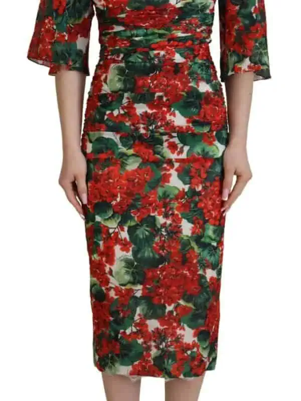 Dolce & Gabbana Multicolor Geranium Silk Sheath Midi Dress