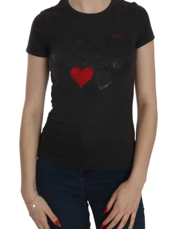 Exte Black Hearts Print Short Sleeve Casual Shirt Top