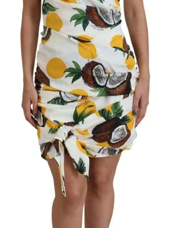 Dolce & Gabbana White Coconut Print Sheath Mini Silk Dress