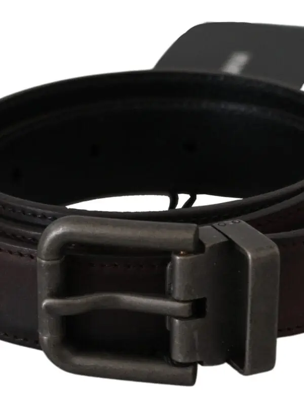 Dolce & Gabbana Solid Brown Leather Gray Buckle Belt