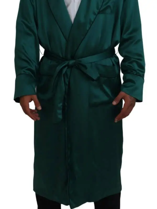 Dolce & Gabbana Green Silk Waist Belt Robe Sleepwear