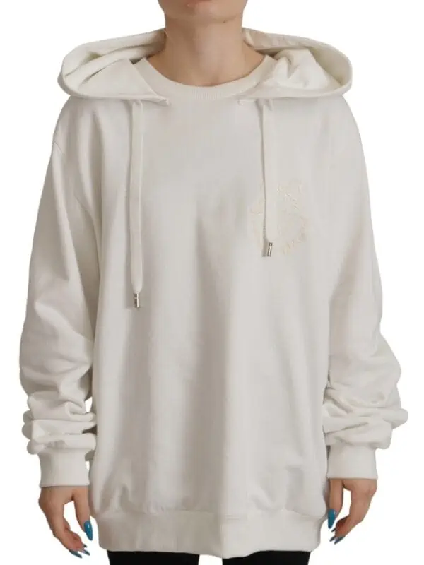 Dolce & Gabbana White Hoodie Pullover Embroidered Sweater