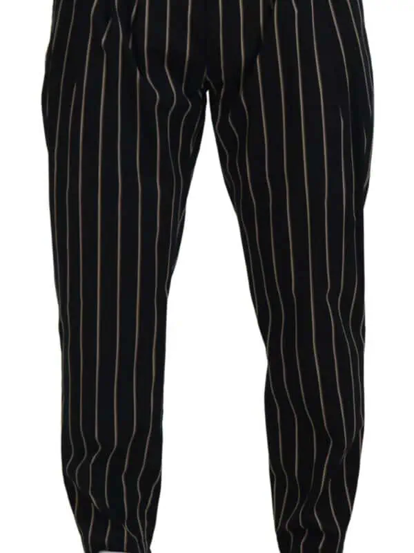 Dolce & Gabbana Black Beige Striped Cotton Stretch Pants