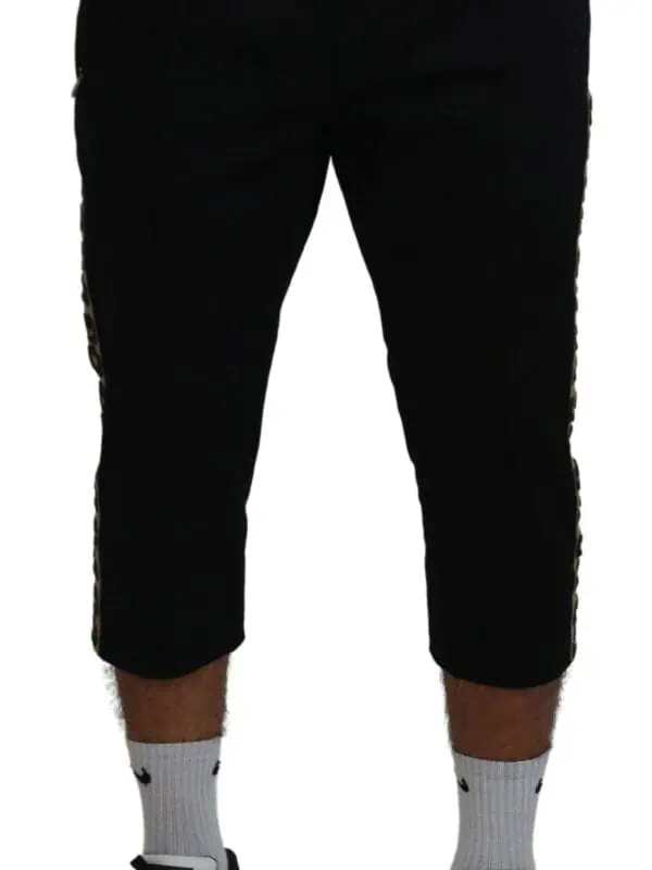 Dolce & Gabbana Black Cotton Elastic Waist DG Logo Cropped Pants