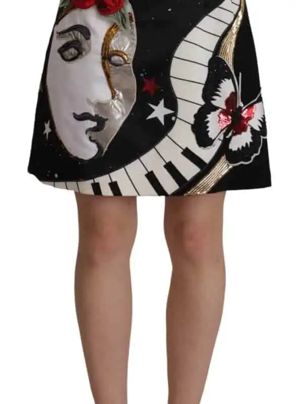 Dolce & Gabbana Black Love Clock Sequined Piano Skirt