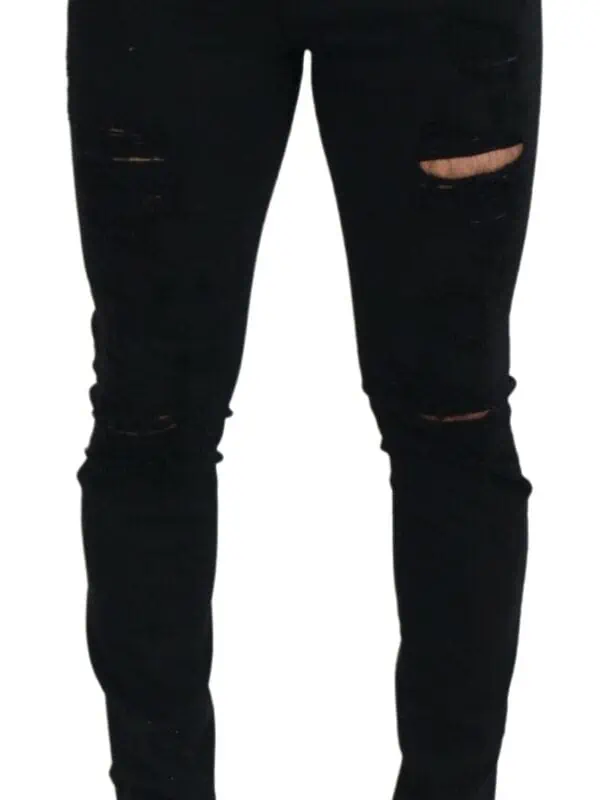 Dolce & Gabbana Black Slim Fit Tattered Denim Cotton Jeans