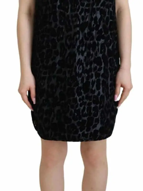Dolce & Gabbana Black Leopard Shift Mini Polyester Dress