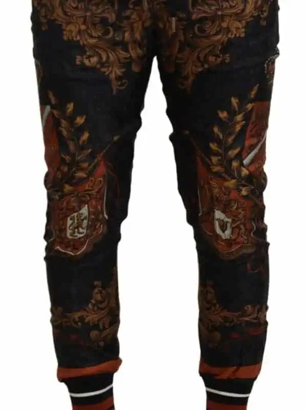 Dolce & Gabbana Gray Silk Baroque Crown Trousers Sport Pants