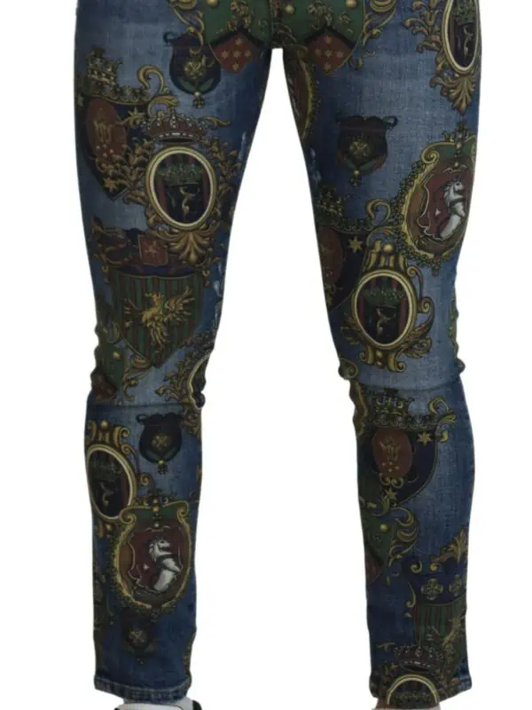 Dolce & Gabbana Blue Medal Print Slim Fit Cotton Jeans
