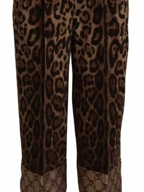Dolce & Gabbana Brown Leopard Gold Jacquard High Waist Pants