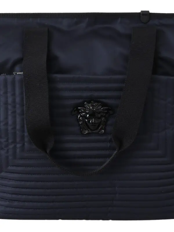 Versace Elegant Blue Nylon Tote Bag