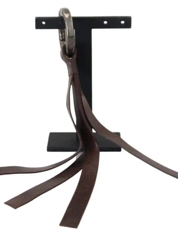 Costume National Brown Leather Silver Tone Metal Keyring Keychain