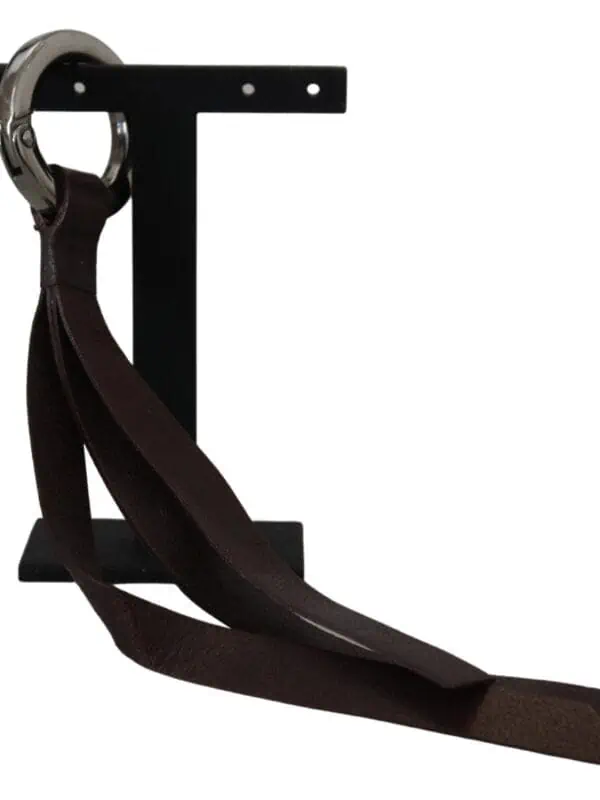 Costume National Brown Leather Silver Tone Metal Keyring Keychain