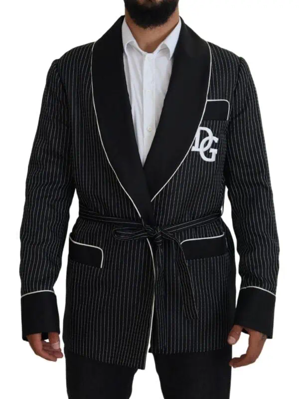 Dolce & Gabbana Black Robe Striped DG Patch Jacket Men Blazer