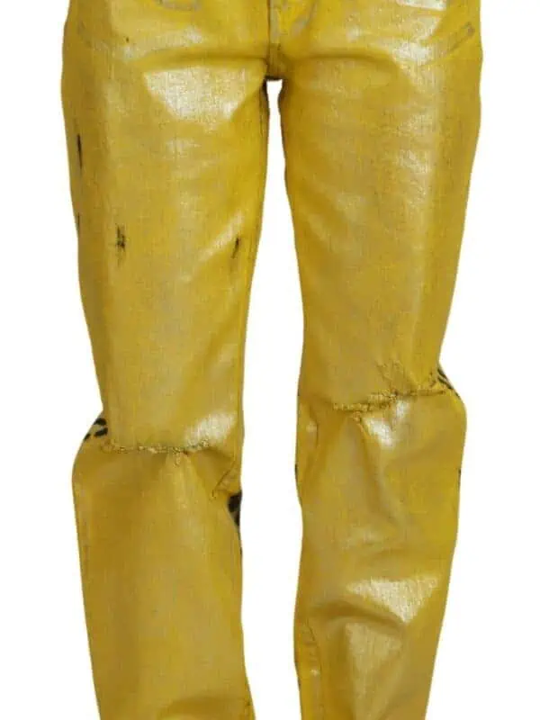 Dolce & Gabbana Yellow Leopard Cotton Straight Denim Jeans