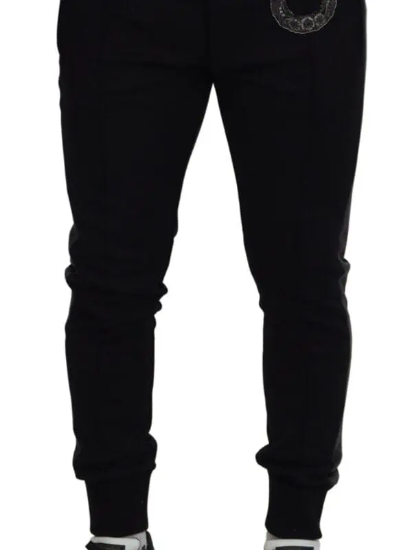 Dolce & Gabbana Black Wool Horseshoe Jogger Pants