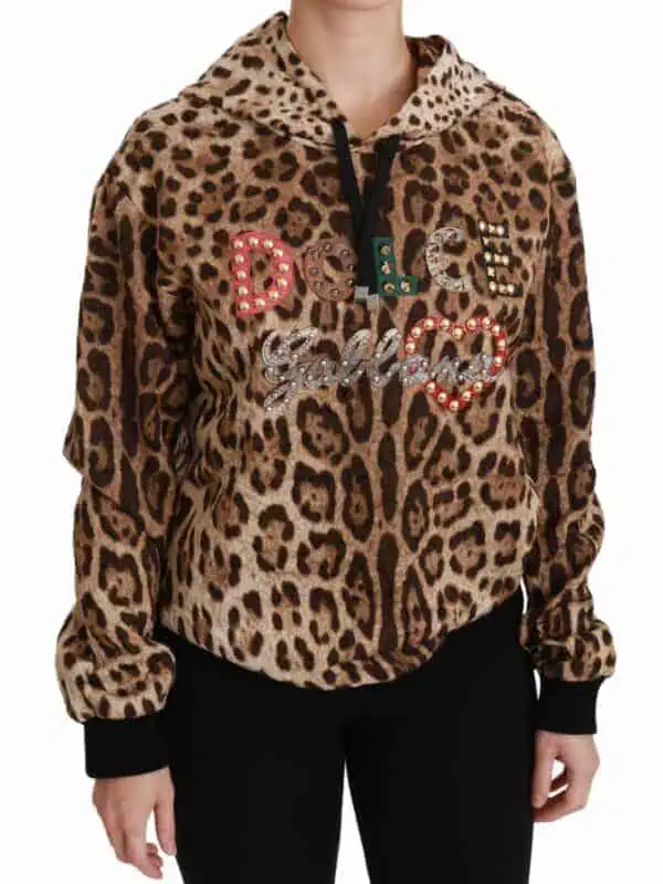 Dolce & Gabbana Brown Hooded Studded Ayers Leopard Sweater