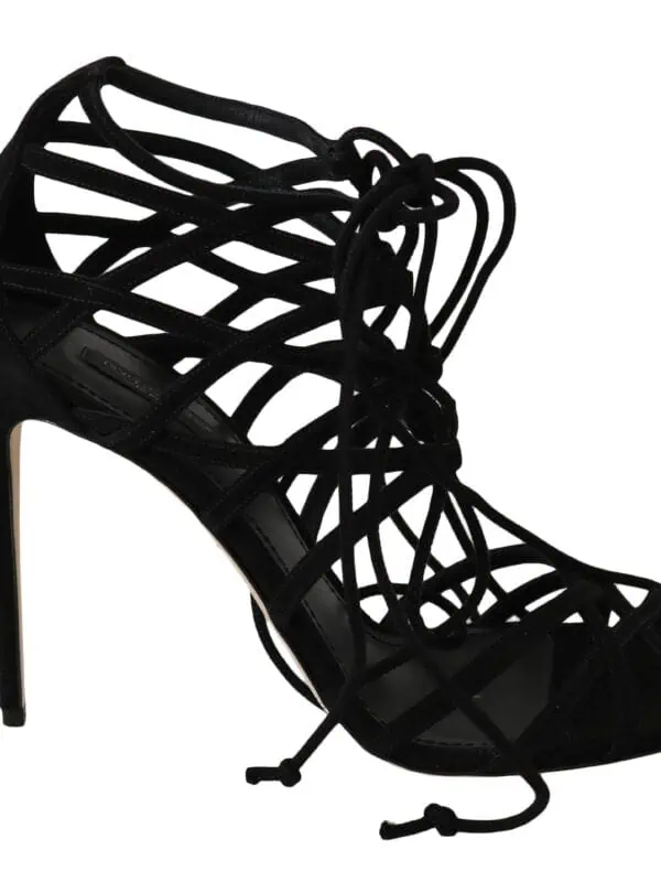 Dolce & Gabbana Black Suede Strap Stilettos Sandals