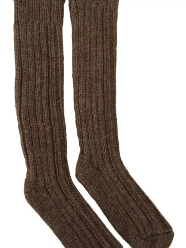 Dolce & Gabbana Brown Wool Knit Calf Long Women Socks