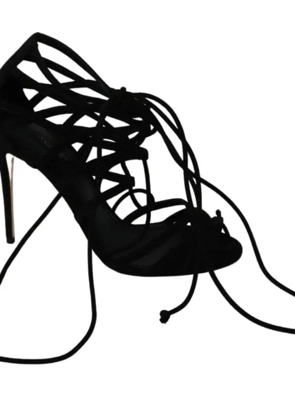 Dolce & Gabbana Black Suede Strap Stilettos Shoes Sandals