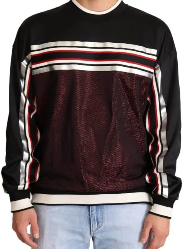 Dolce & Gabbana Black Red Mesh Sport Pullover Crewneck Sweater