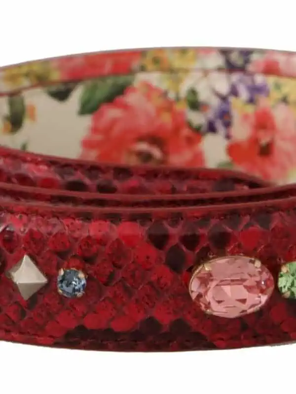 Dolce & Gabbana Red Exotic Leather Crystals Reversible Shoulder Strap