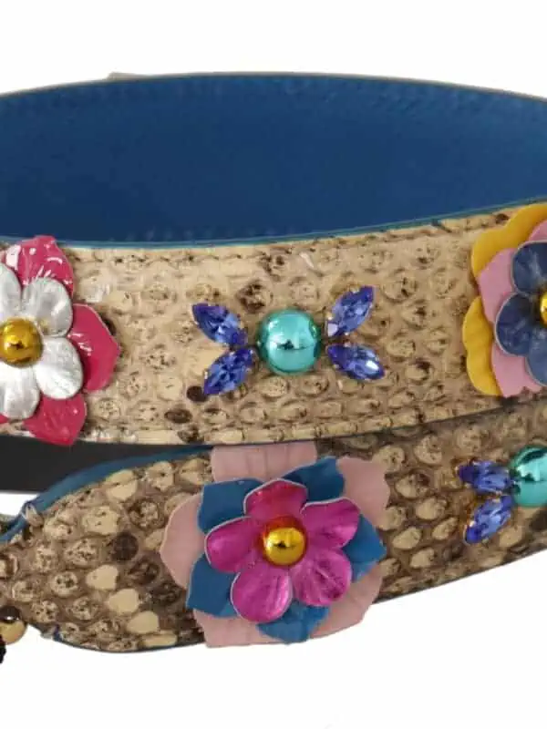 Dolce & Gabbana Beige Python Leather Floral Studded Shoulder Strap