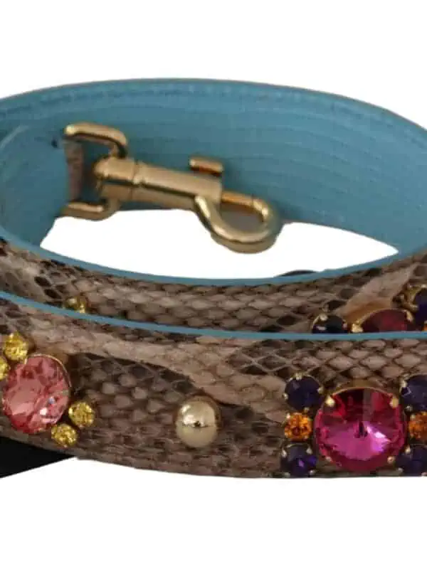 Dolce & Gabbana Brown Exotic Leather Crystals Shoulder Strap