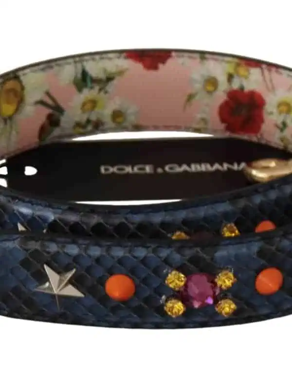 Dolce & Gabbana Blue Exotic Leather Crystals Reversible Shoulder Strap