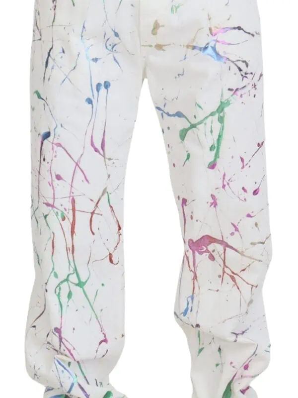 Dolce & Gabbana White Cotton Color Splash Print Denim Pants