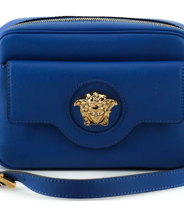 Versace Elegant Blue Calf Leather Camera Case Bag