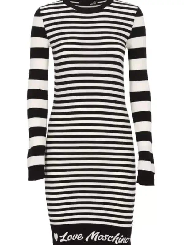 Love Moschino Elegant Striped Knit Dress with Long Sleeves