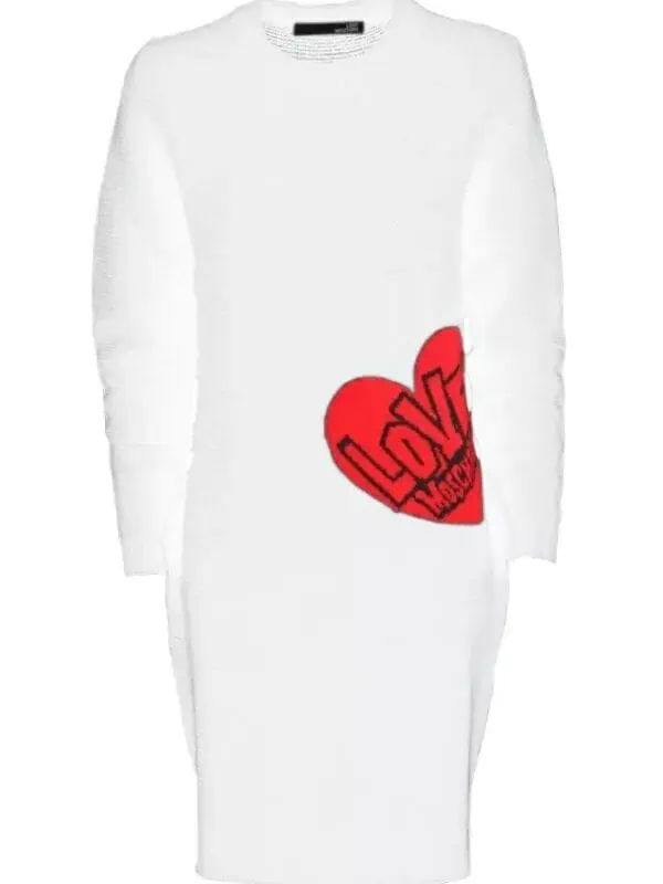 Love Moschino Chic Heart Pattern Knit Dress in White