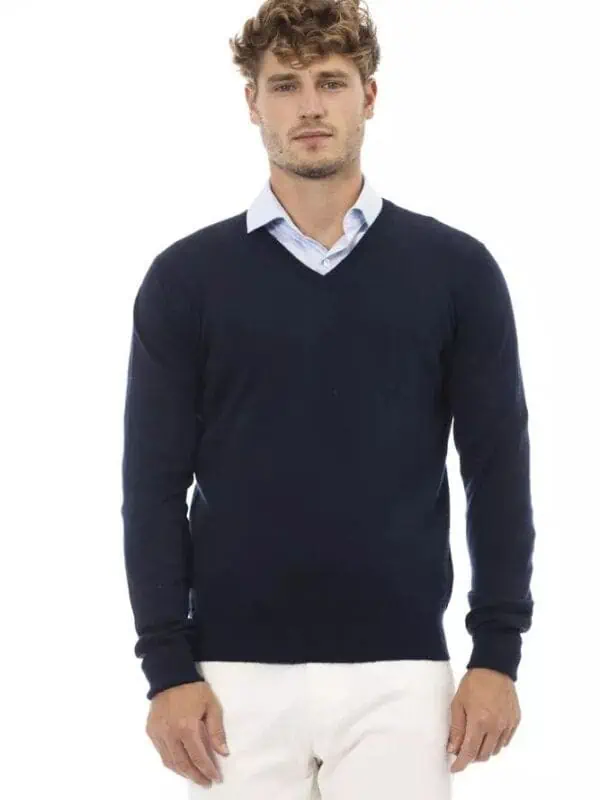 Alpha Studio Blue Wool Men Sweater