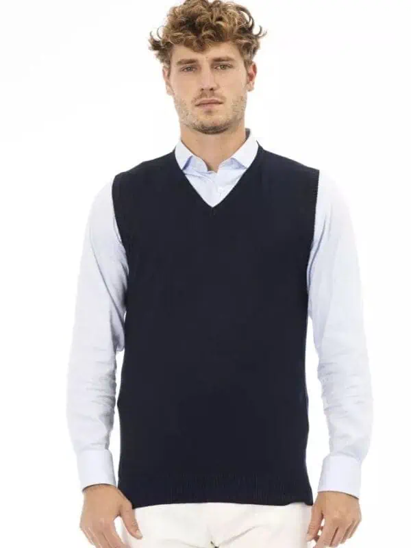 Alpha Studio Blue Viscose Men Jacket