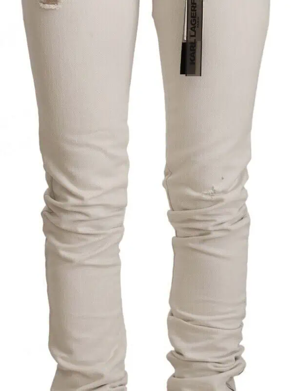 Karl Lagerfeld White Mid Waist Cotton Denim Slim Fit Jeans