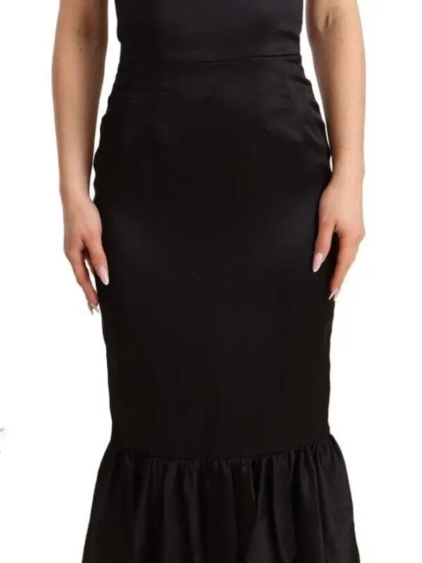 Dolce & Gabbana Black Silk Stretch Sheath Mermaid Midi Dress