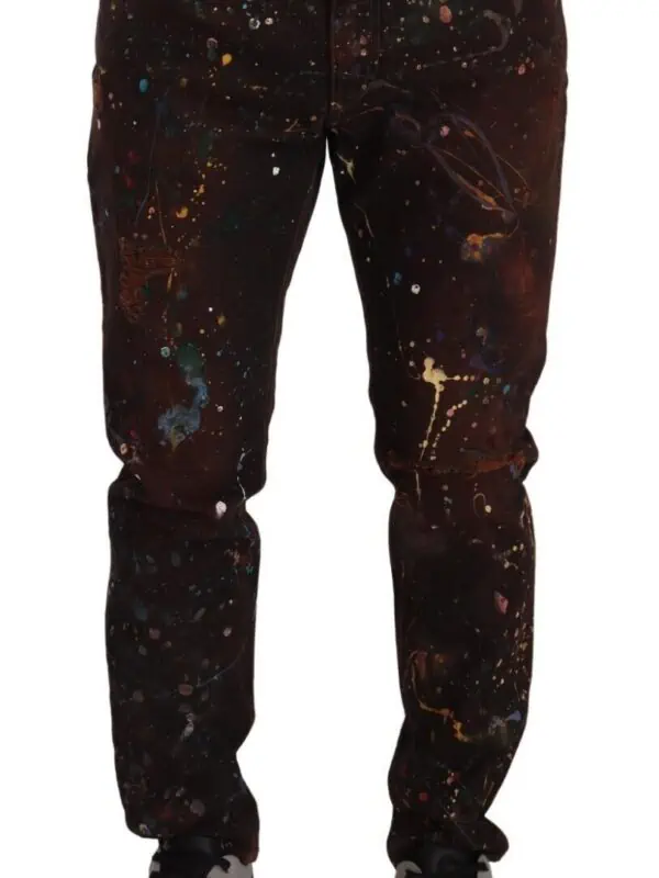 Dolce & Gabbana Brown Splash Color Cotton Regular Denim Jeans