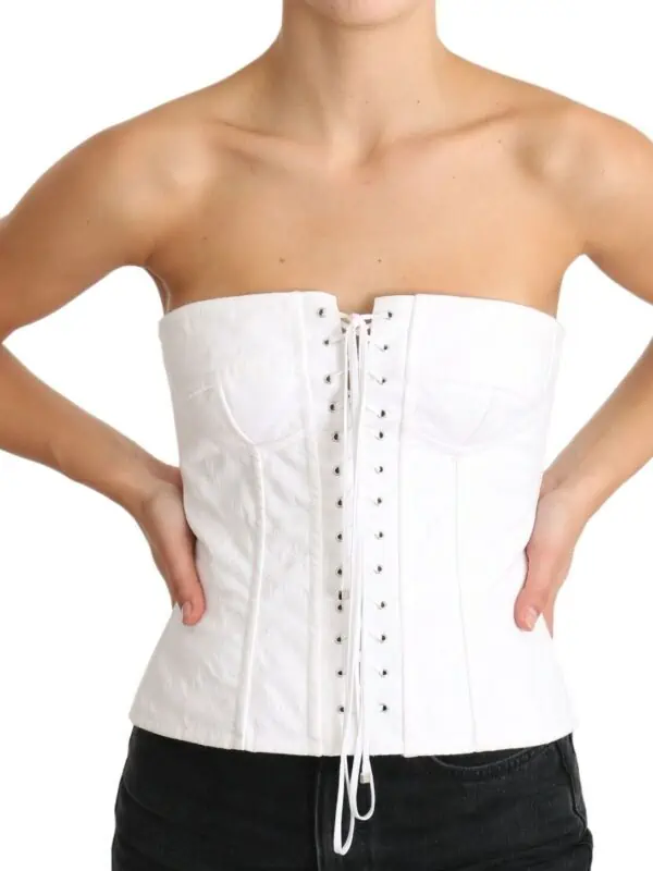 Dolce & Gabbana White PALERMO Bustier Cotton Top Corset