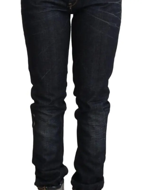 Acht Dark Blue Cotton Slim Fit Folded Hem Women Denim Trouser Jeans