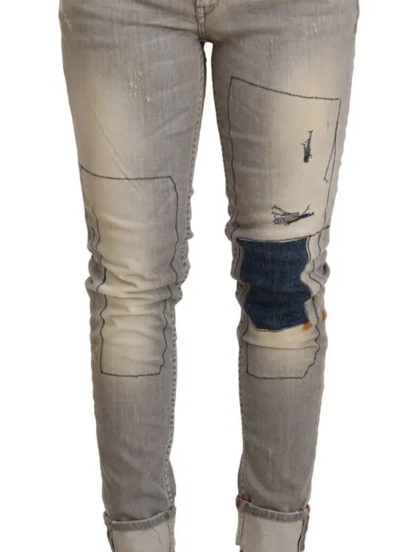 Acht Gray Cotton Slim Fit Folded Hem Women Denim Pant