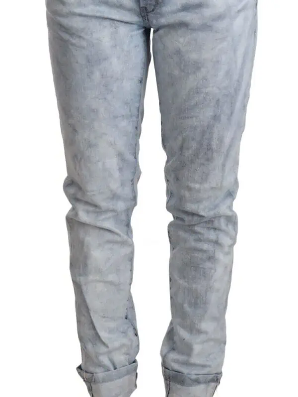 Acht Light Blue Washed Cotton Folded Hem Denim Trouser