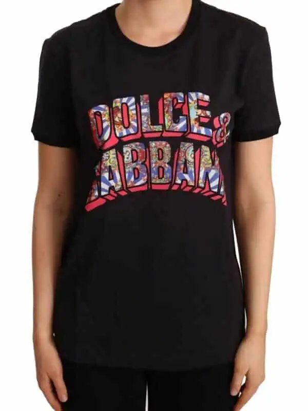 Dolce & Gabbana Black Cotton Large Print Top Crewneck T-shirt