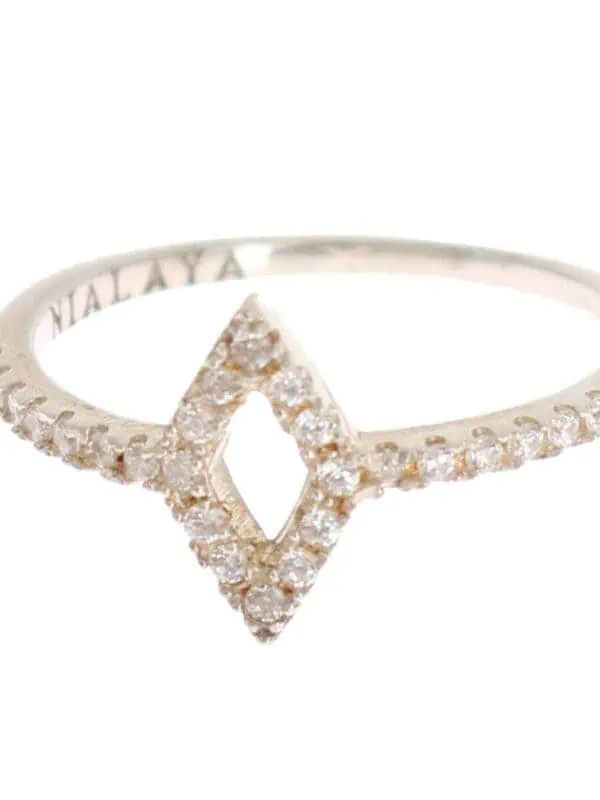 Nialaya Silver Rhombus Womens Clear CZ 925 Silver Ring