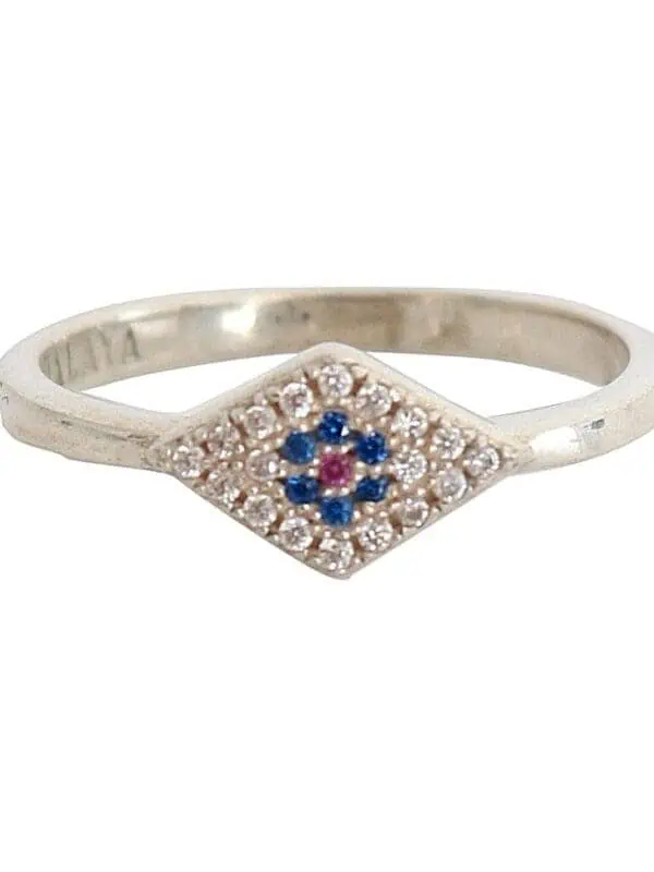 Nialaya Blue Red CZ 925 Silver Womens Clear Ring
