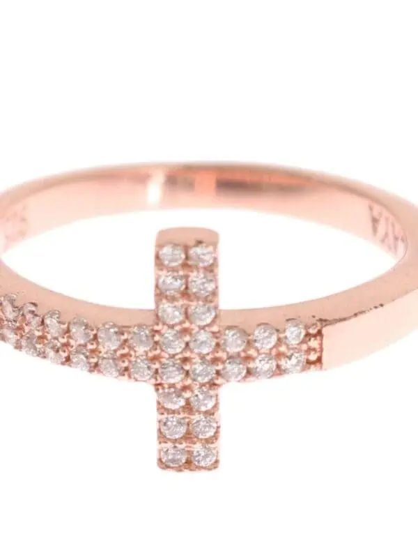 Nialaya Pink Gold 925 Silver Womens Cross CZ Ring