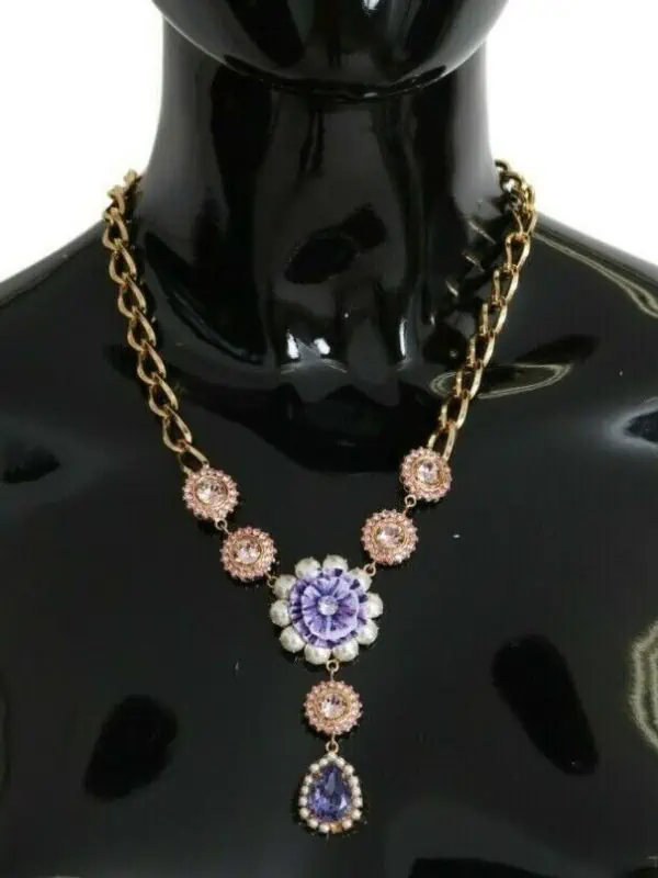 Dolce & Gabbana Pink Gold Brass Crystal Purple Pearl Pendants