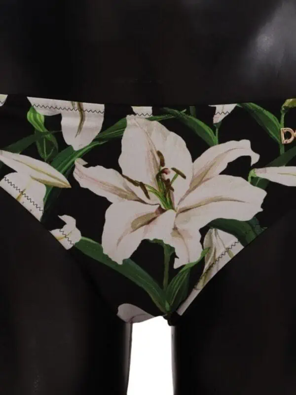 Dolce & Gabbana Bikini Bottom Black Lily Print Swimsuit Swimwear