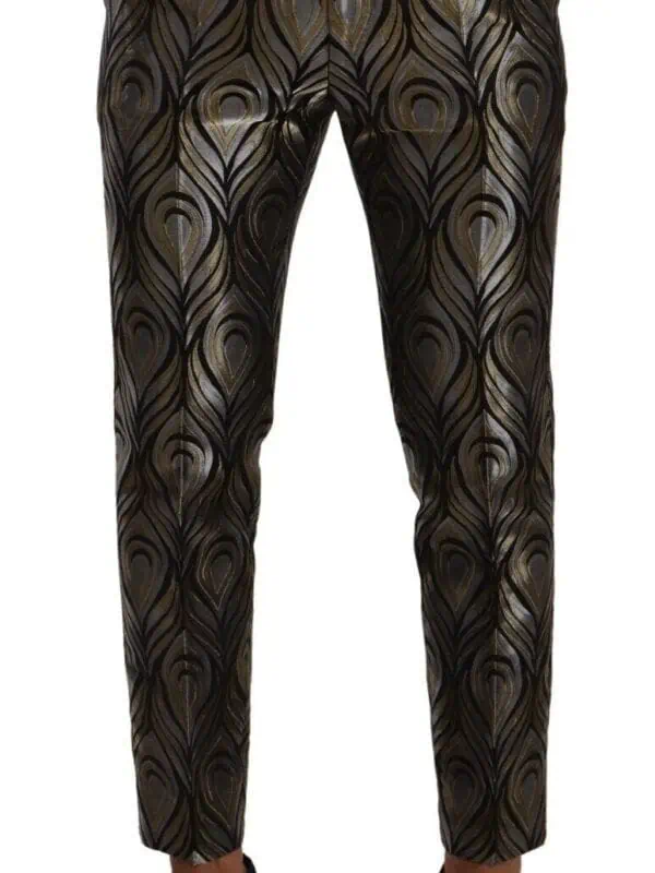 Dolce & Gabbana Silver Gold Jacquard Men Trouser Dress Pants