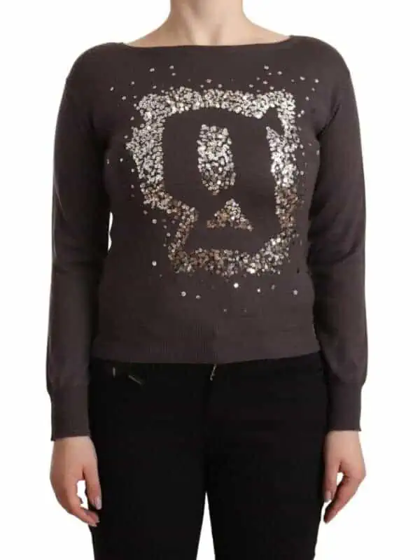 John Galliano Brown Wool Sequined Long Sleeves Pullover Sweater